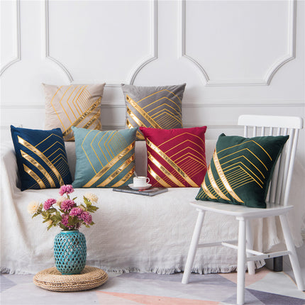Velvet Cushion Cover with Metallic Gold Stripes – in 6 colours