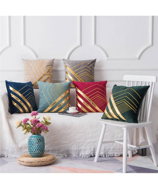 Velvet Cushion Cover with Metallic Gold Stripes – in 6 colours