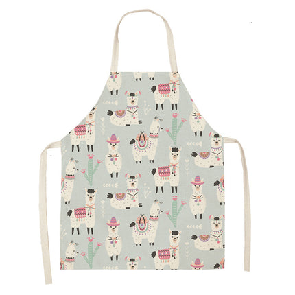 Alpaca Cartoon Cotton Linen Apron Sleeveless Antifouling Kitchen Home Cooking Waist Hanging Neck Kids' Bib