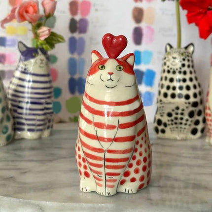 Mini Cat Vase – Stripes & Dots Resin Cute Décor