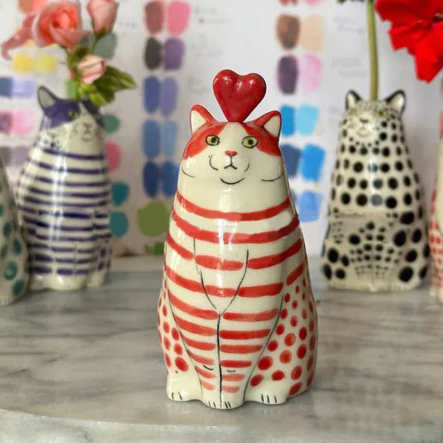 Mini Cat Vase – Stripes & Dots Resin Cute Décor