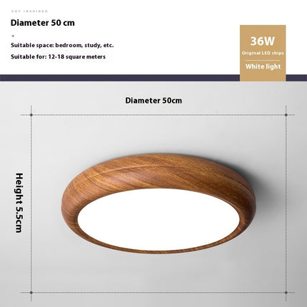 Circular Walnut Wooden LED Ceiling Light – Modern Minimalist Lamp