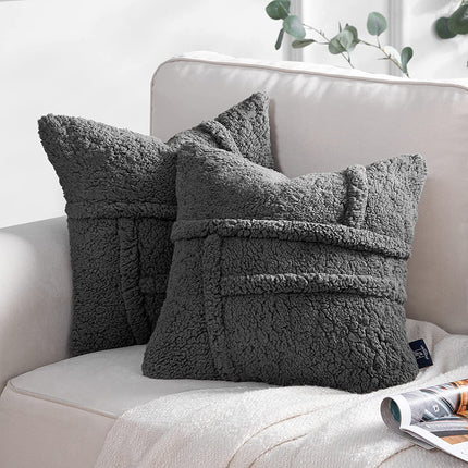 Lamb Wool Fleece Double-Sided Cushion Cover – Red, Brown & Cream | 50x50, 60x60, 65x65cm