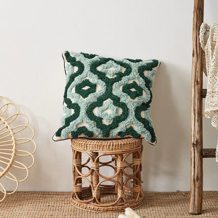 Geometric Embroidered Cushion – Green | 45x45cm 🌿
