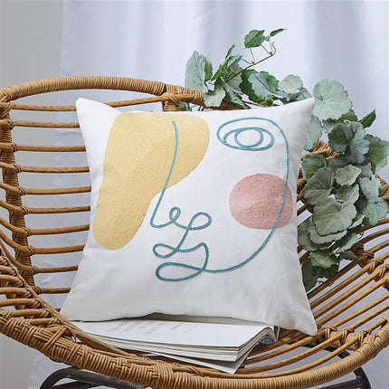 Abstract Face Embroidered Cushion Cover | 45x45 Modern Art Style