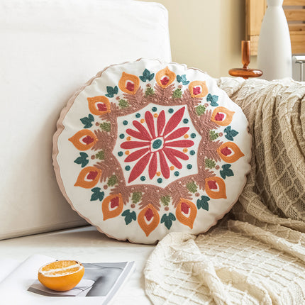 Moroccan Style Hand-Embroidered Round Pillow Cover