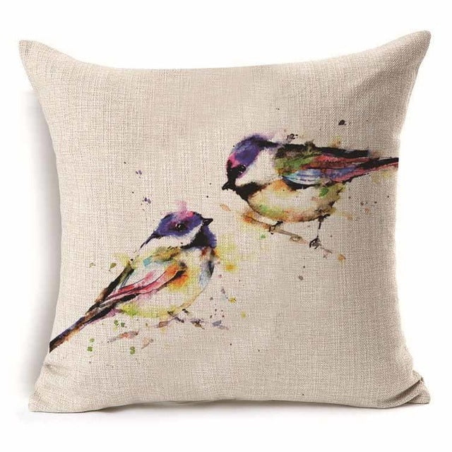 Bird Cushion Covers – Colourful Parakeet & Branch Pattern