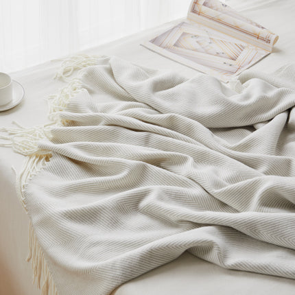 Forest Green Woven Herringbone Fringe Blanket