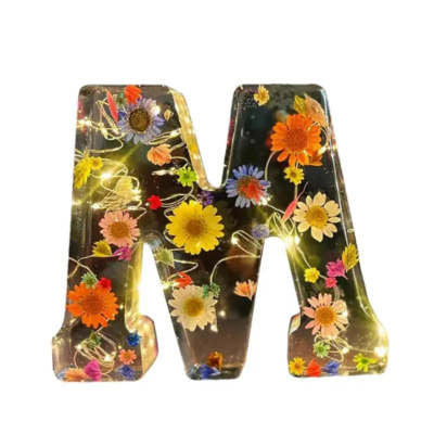 Letter Flower Transparent Flowers Resin Night Light Ornaments