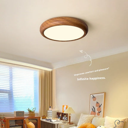 Circular Walnut Wooden LED Ceiling Light – Modern Minimalist Lamp