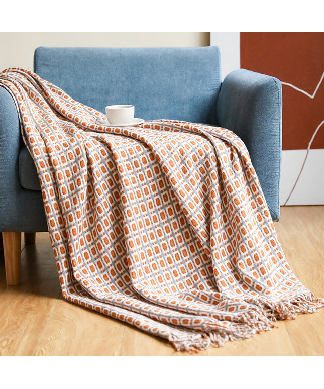 Houndstooth Tassel Blanket | Soft Woven Throw for Sofa & Bed