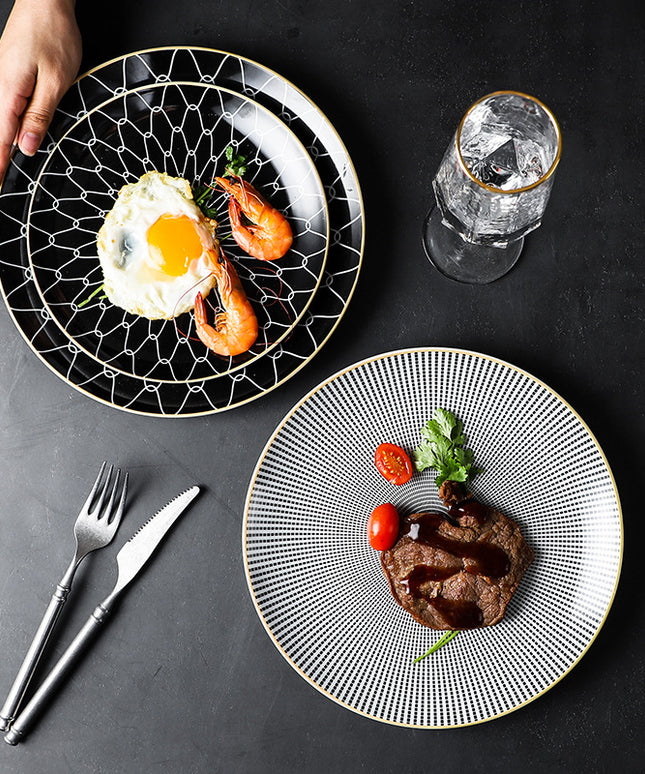 Creative Ceramic Dinner Plates | Modern Gold Rim Tableware