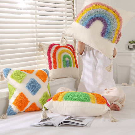 Bohemian Luxury Tufted Cushion Cover – Rainbow Designs, 45x45 & 50x30cm