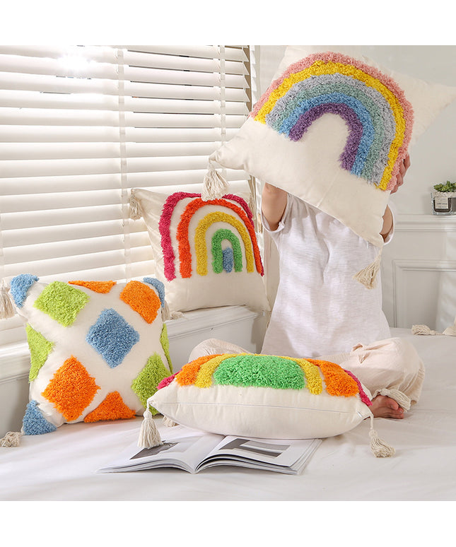 Bohemian Luxury Tufted Cushion Cover – Rainbow Designs, 45x45 & 50x30cm