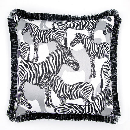 Luxury Zebra Embroidered Cushion Cover – Fringed 45x45cm Pillow Case
