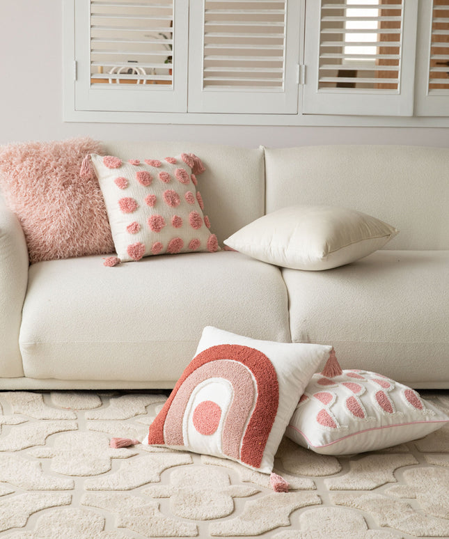 Blush Tassel Cushion Covers – Playful Sofa Pillow, 5 Designs | Ikeame