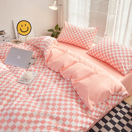 Washed cotton four-piece japanese plaid set – Trendy & Practical for Daily Living