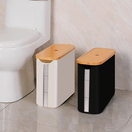 Bamboo cover with transparent roll paper storage basket – Trendy & Practical for Daily Living