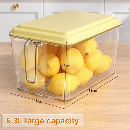 Refrigerator Food & Vegetable Preservation Storage Box – Large Capacity | Clear with Lid, Pastel Yellow or Green