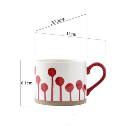 Hand Painted Ceramic Mug | Red and White Coffee Cup 450ml