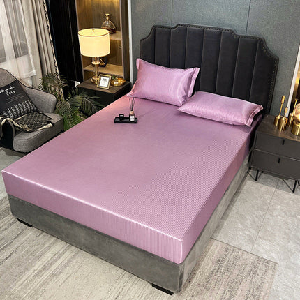 Houndstooth Ice Silk 3-Piece Bed Linen Set – Blue, Pink, or Purple | 2 Sizes
