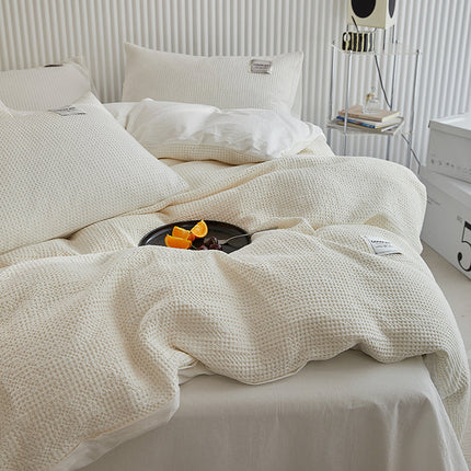 Simple Waffle Cotton Bedding Set – Single/Double with Flat or Fitted Sheet | Ikeame