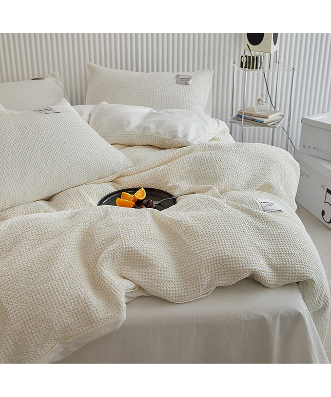 Simple Waffle Cotton Bedding Set – Single/Double with Flat or Fitted Sheet | Ikeame