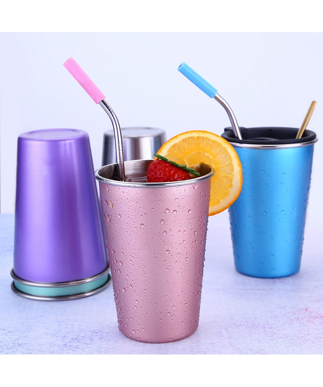 500ML Stainless Steel Travel Mug with Straw | Metallic Cup