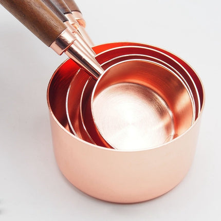 Luxury Measuring Cup Set – Stainless Steel with Copper Plating & Oak Handles | 4 Sizes