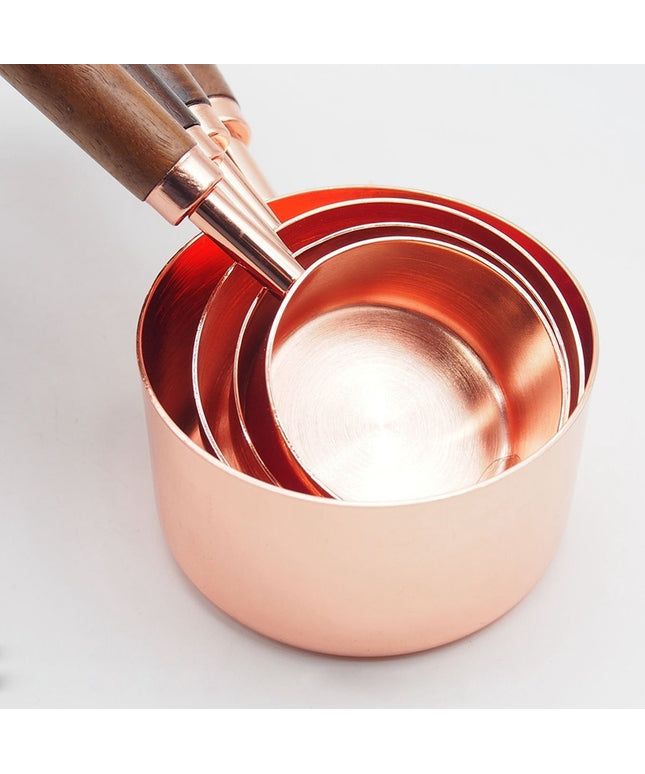 Luxury Measuring Cup Set – Stainless Steel with Copper Plating & Oak Handles | 4 Sizes