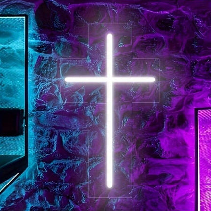 Neon Cross Ambience Light – USB Powered LED Décor (23cm or 40cm)
