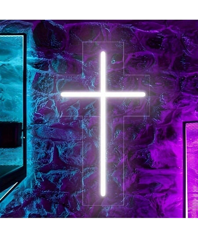 Neon Cross Ambience Light – USB Powered LED Décor (23cm or 40cm)