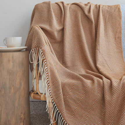 Nordic Style Herringbone Pattern Blanket with Tassel Detail