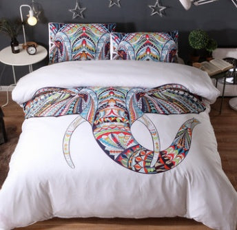 White Elephant Head Bedding Set – Colourful Pattern Design, Double to Super King