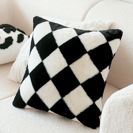 Retro rabbit fur light luxury checkerboard sofa cushion – Trendy & Practical for Daily Living