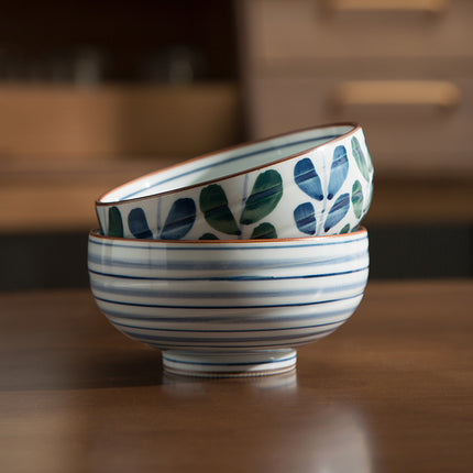 Luxury Ceramic Bowl Set of 5 – Handcrafted Blue & Red Designs | 350ml