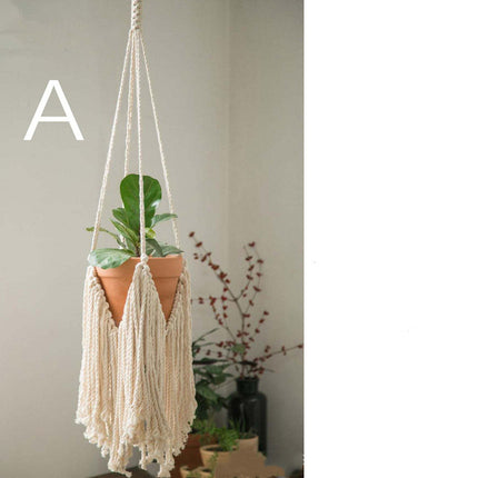 Boho Hanging Plant Holder – Handwoven Scandinavian Spider Net Bag
