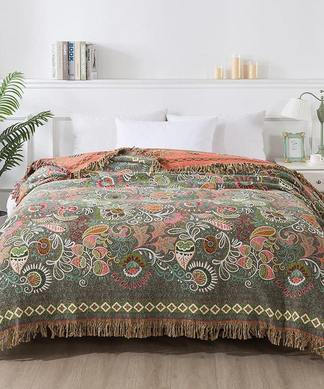 Paisley Cotton Gauze Blanket | Floral Summer Tassel Throw