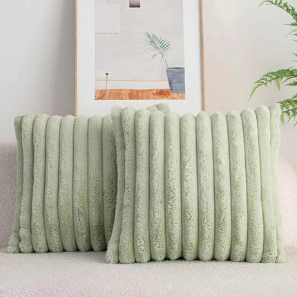 Green Corduroy Cushion Cover | Plush Vertical Stripe Pillow Cover