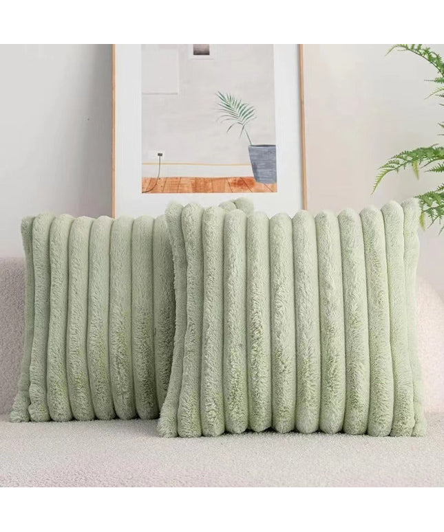 Green Corduroy Cushion Cover | Plush Vertical Stripe Pillow Cover