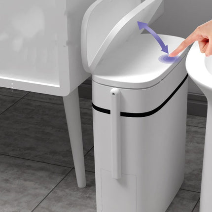 Narrow slit toilet trash bin with lid
