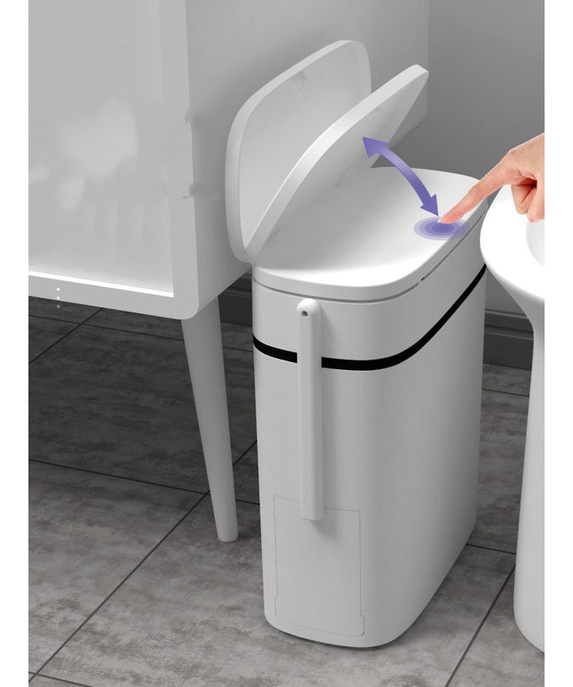 Narrow slit toilet trash bin with lid