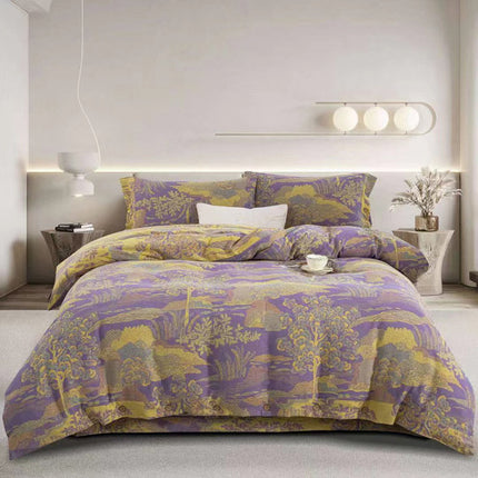 Cotton Floral Bedding Set | Jacquard 4 Piece Duvet Cover