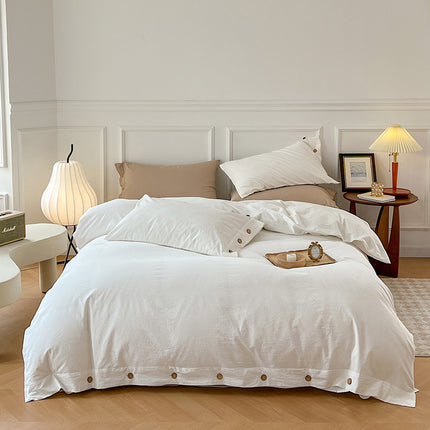 Washed Cotton Bedding Set | Button Duvet Cover 4 Piece