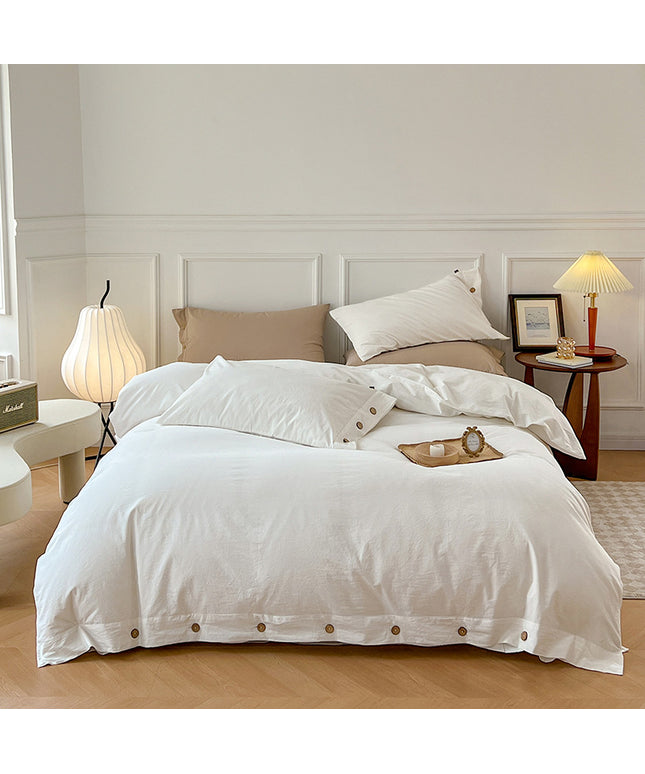 Washed Cotton Bedding Set | Button Duvet Cover 4 Piece