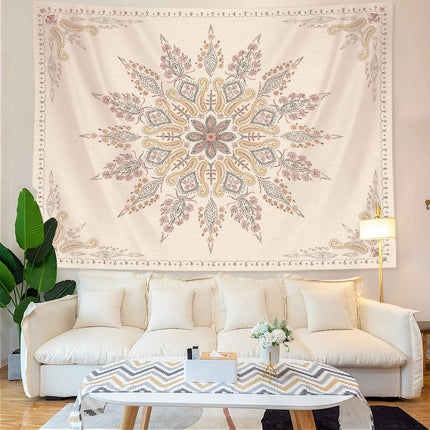Boho Mandala Tapestry | Beige Floral Wall Hanging