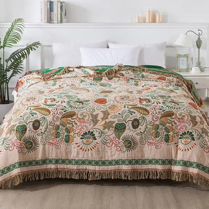 Paisley Cotton Gauze Blanket | Floral Summer Tassel Throw