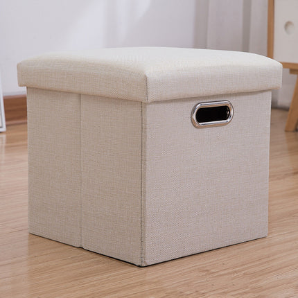 Storage Stool with Lid Linen Foldable Storage Box Seat