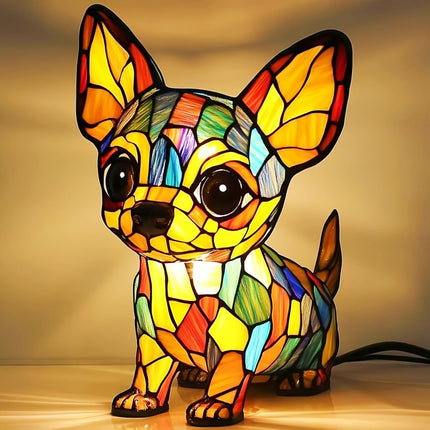 Art Animal Resin LED Table Lamp – Stained Glass Style Cats & Dogs