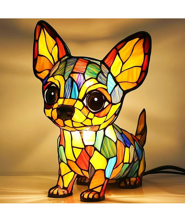 Art Animal Resin LED Table Lamp – Stained Glass Style Cats & Dogs